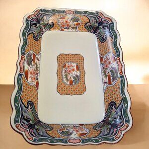 Antique Style Japanese Imari Platter - 12 Inch Hand-Painted Peony Design Serving